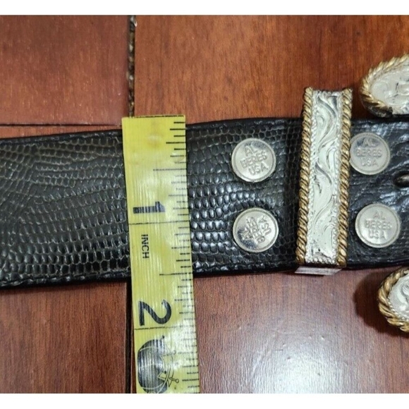 AL BERES Vintage Montana Silversmith Leather Belt-Handmade-Silver and Gold Sz 28 - Picture 13 of 16